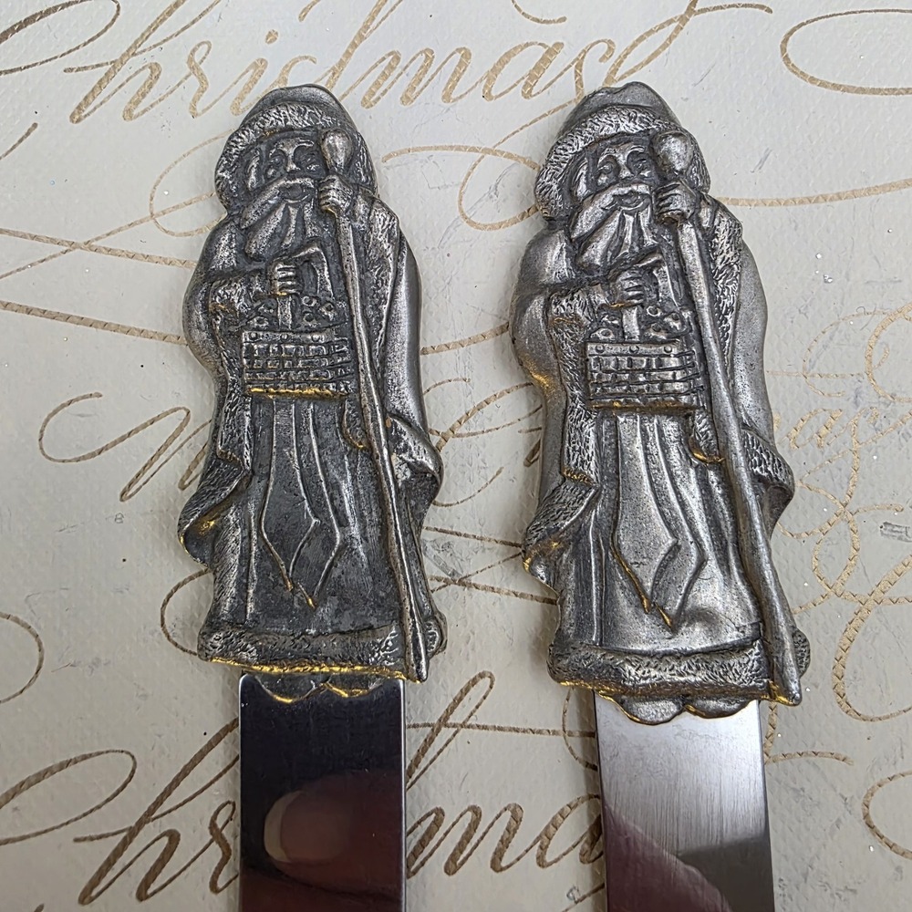 Santa Sheffield‎ England Cheese Butter Appetizer Spreader Knife Set Christmas 5"